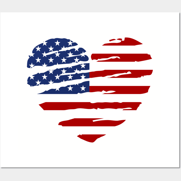 American Flag Heart Shirt, USA Flag Heart Shirt, American Flag Woman T-shirt, Heart USA Flag Distressed, USA Women Shirt Wall Art by SeleART